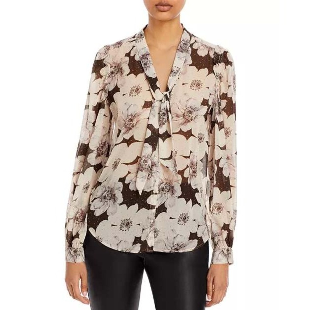 PAIGE Womens Giada Sheer Floral Print Long Sleeve Button‎ Up Blouse Top XS